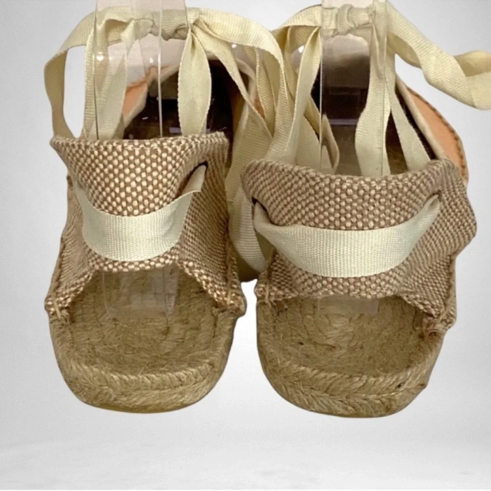 J.Crew Flat Canvas & Jute Espadrille Light Beige SZ 10